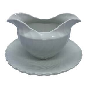 1960’s Burgess & Leigh Queens White Ironstone Gravy Boat With attached plate